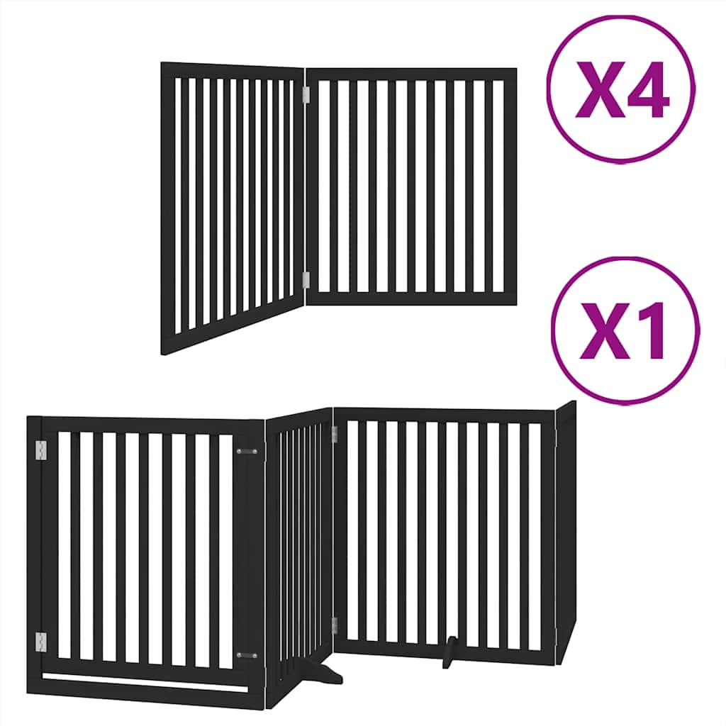 Hondenhek Inklapbaar 12 Panelen 960 Cm Populierenhout 80 x 90 x 2 cm Zwart