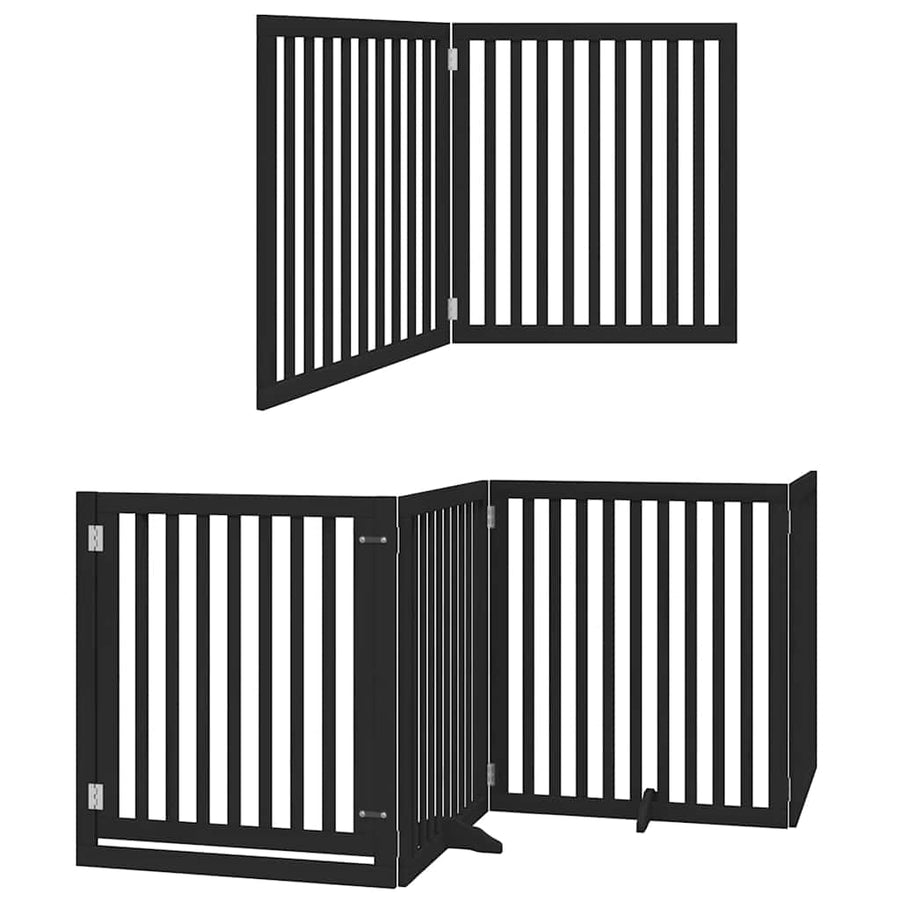 Hondenhek Inklapbaar 12 Panelen 960 Cm Populierenhout 80 x 90 x 2 cm Zwart