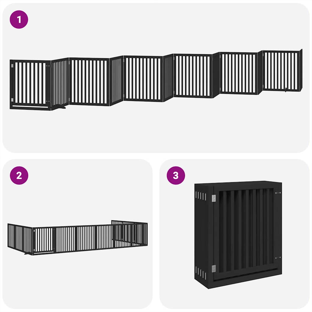 Hondenhek Inklapbaar 12 Panelen 960 Cm Populierenhout 80 x 90 x 2 cm Zwart