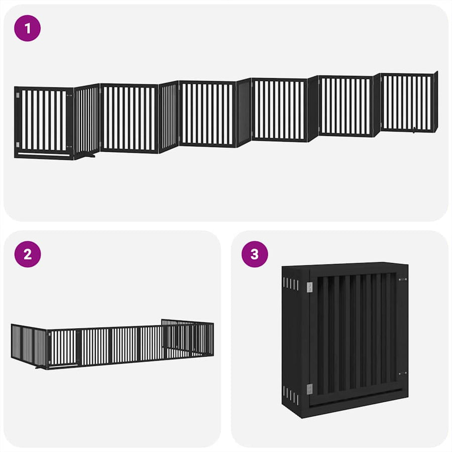 Hondenhek Inklapbaar 12 Panelen 960 Cm Populierenhout 80 x 90 x 2 cm Zwart