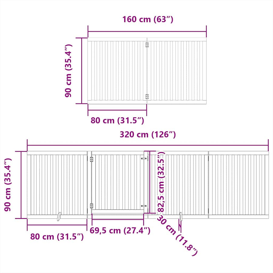 Hondenhek Inklapbaar 12 Panelen 960 Cm Populierenhout 80 x 90 x 2 cm Zwart
