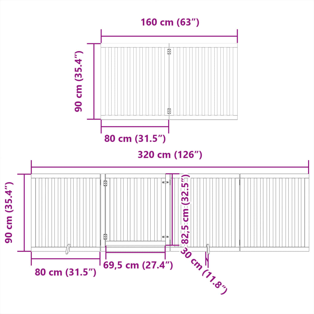 Hondenhek inklapbaar 6 panelen 480 cm populierenhout bruin