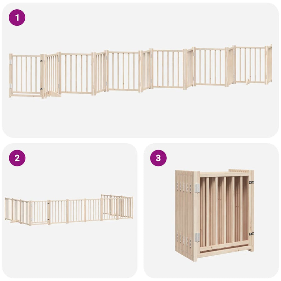 Hondenhek Inklapbaar Met Deur 12 Panelen 600 Cm Populierenhout 50 x 60 x 2 cm Naturel