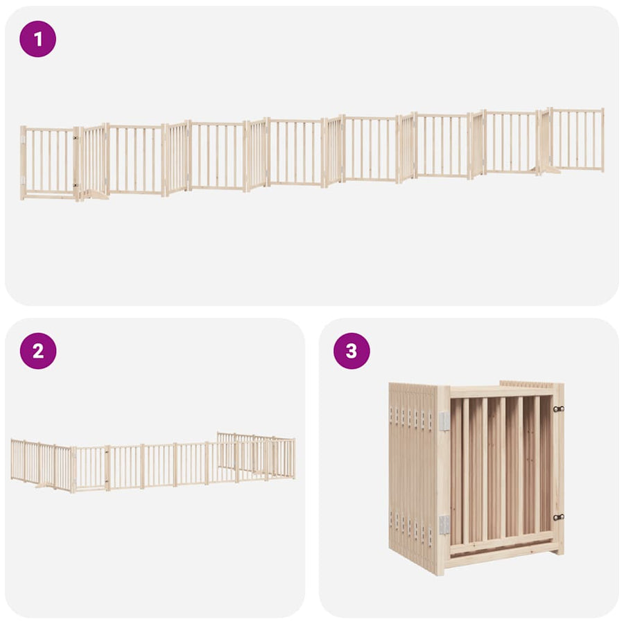 Hondenhek Inklapbaar Met Deur 15 Panelen 750 Cm Populierenhout 50 x 60 x 2 cm Naturel