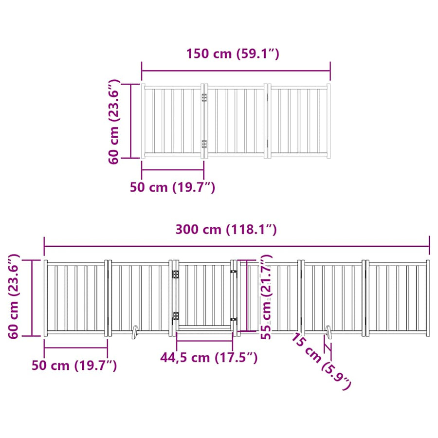 Hondenhek Inklapbaar Met Deur 9 Panelen 450 Cm Populierhout 50 x 60 x 2 cm Wit