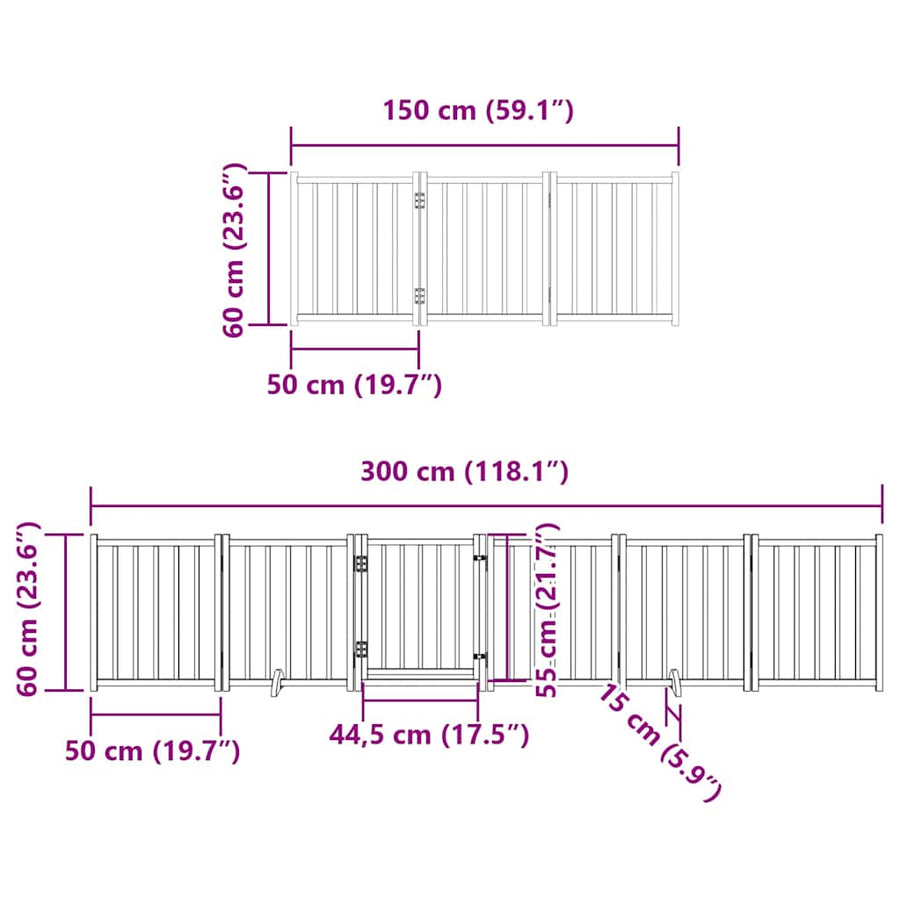 Hondenhek Inklapbaar Met Deur 15 Panelen 750Cm Populierhout 50 x 60 x 2 cm Wit