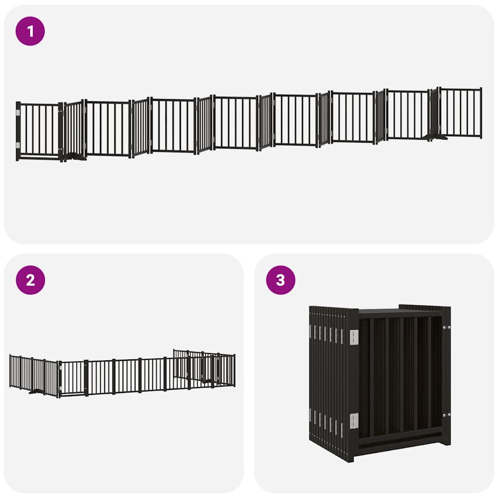 Hondenhek Inklapbaar 15 Panelen 750 Cm Populierenhout 50 x 60 x 2 cm Zwart