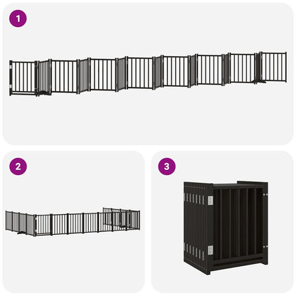 Hondenhek Inklapbaar 15 Panelen 750 Cm Populierenhout 50 x 60 x 2 cm Zwart