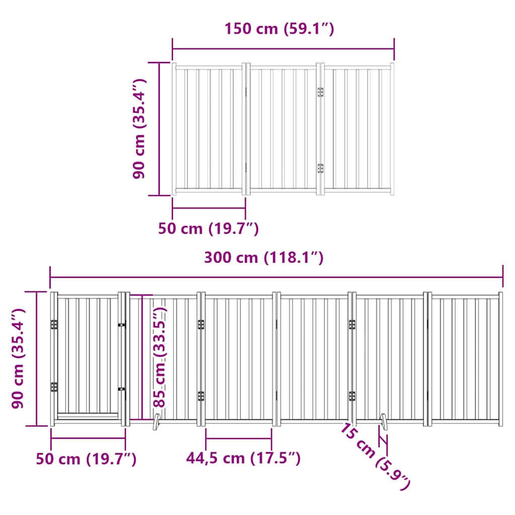 Hondenhek Inklapbaar 9 Panelen 450 Cm Populierenhout 50 x 90 x 2 cm Zwart