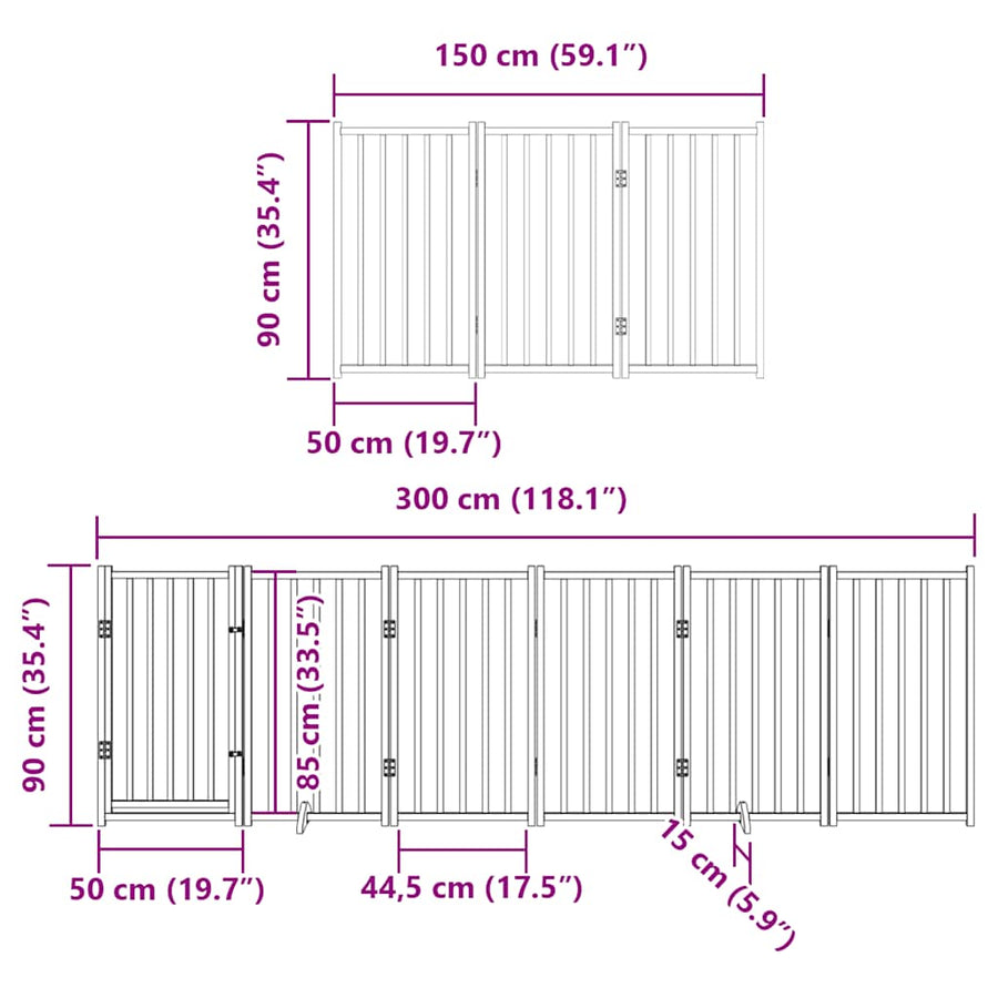 Hondenhek Inklapbaar 12 Panelen 600 Cm Populierenhout 50 x 90 x 2 cm Zwart
