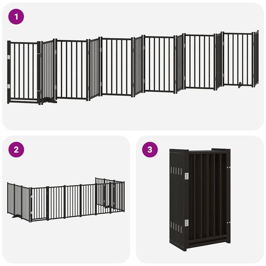 Hondenhek Inklapbaar 12 Panelen 600 Cm Populierenhout 50 x 90 x 2 cm Zwart