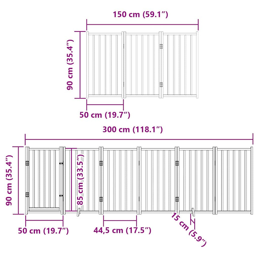 Hondenhek Inklapbaar 15 Panelen 750 Cm Populierenhout 50 x 90 x 2 cm Zwart