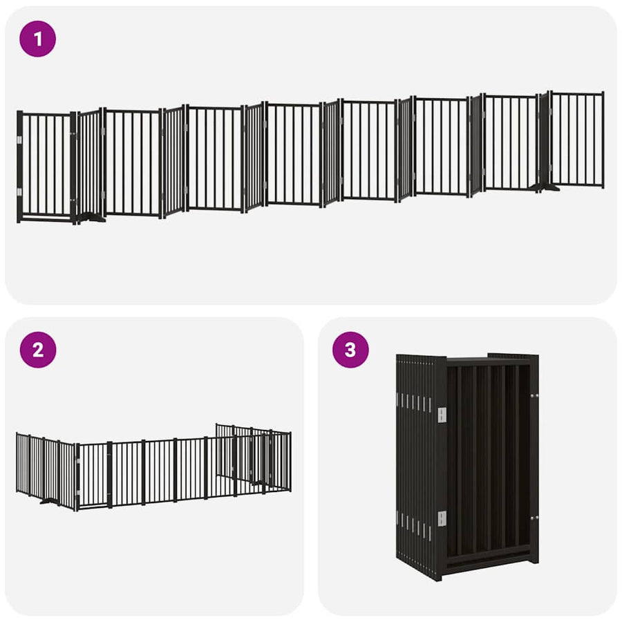 Hondenhek Inklapbaar 15 Panelen 750 Cm Populierenhout 50 x 90 x 2 cm Zwart