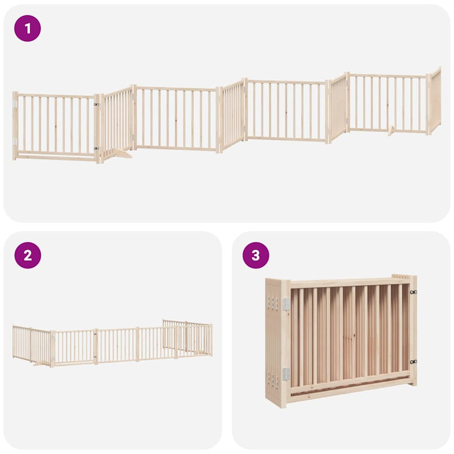 Hondenhek Inklapbaar Met Deur 8 Panelen 640 Cm Populierenhout 80 x 60 x 2 cm Naturel