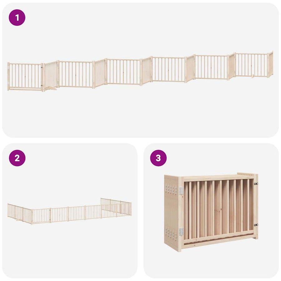 Hondenhek Inklapbaar Met Deur 12 Panelen 960 Cm Populierenhout 80 x 60 x 2 cm Naturel