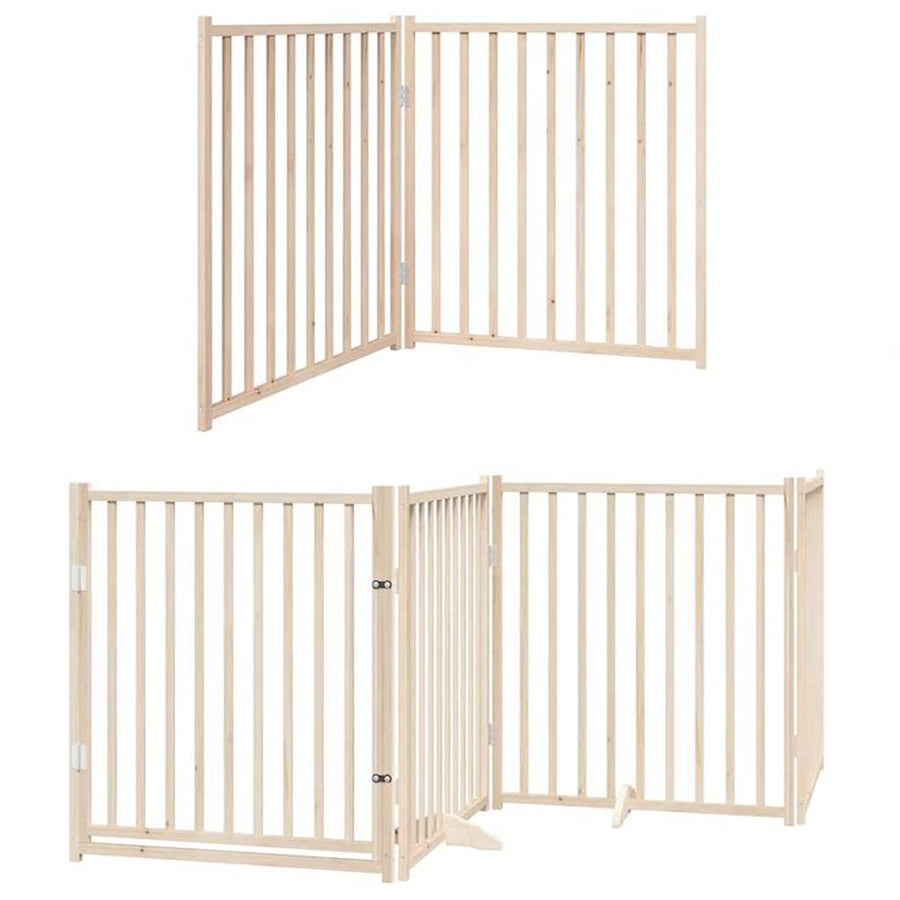 Hondenhek Inklapbaar Met Deur 8 Panelen 640 Cm Populierenhout 80 x 90 x 2 cm Naturel