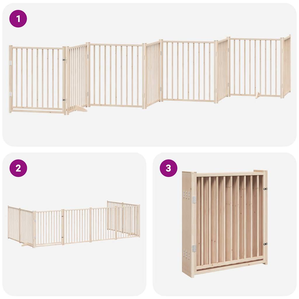 Hondenhek Inklapbaar Met Deur 8 Panelen 640 Cm Populierenhout 80 x 90 x 2 cm Naturel