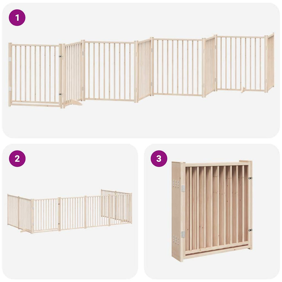 Hondenhek Inklapbaar Met Deur 8 Panelen 640 Cm Populierenhout 80 x 90 x 2 cm Naturel