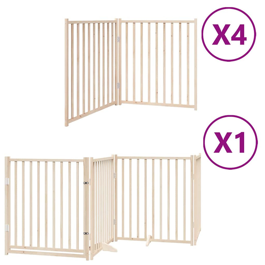 Hondenhek Inklapbaar Met Deur 12 Panelen 960 Cm Populierenhout 80 x 90 x 2 cm Naturel