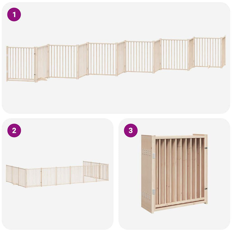 Hondenhek Inklapbaar Met Deur 12 Panelen 960 Cm Populierenhout 80 x 90 x 2 cm Naturel