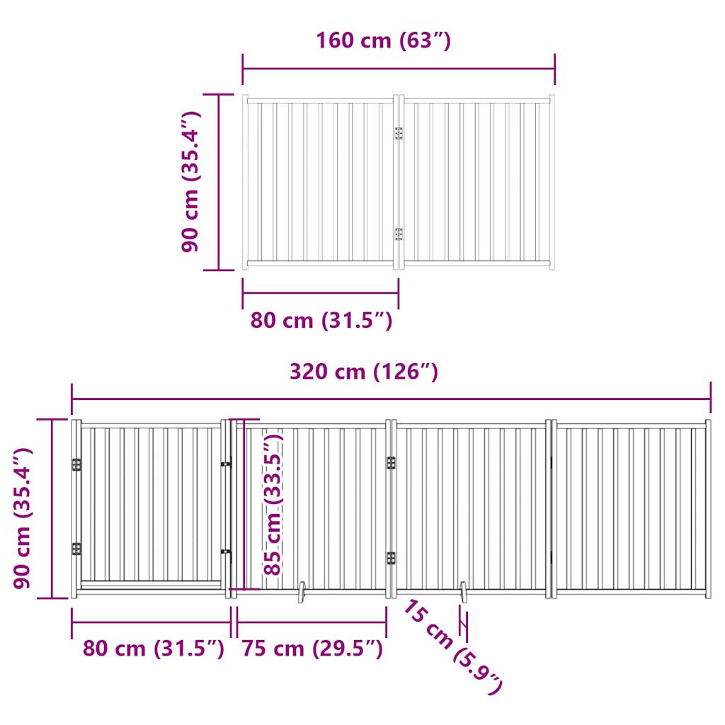 Hondenhek inklapbaar met deur 6 panelen 480 cm populierhout wit