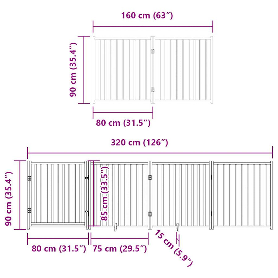 Hondenhek inklapbaar met deur 10 panelen 800cm populierhout wit