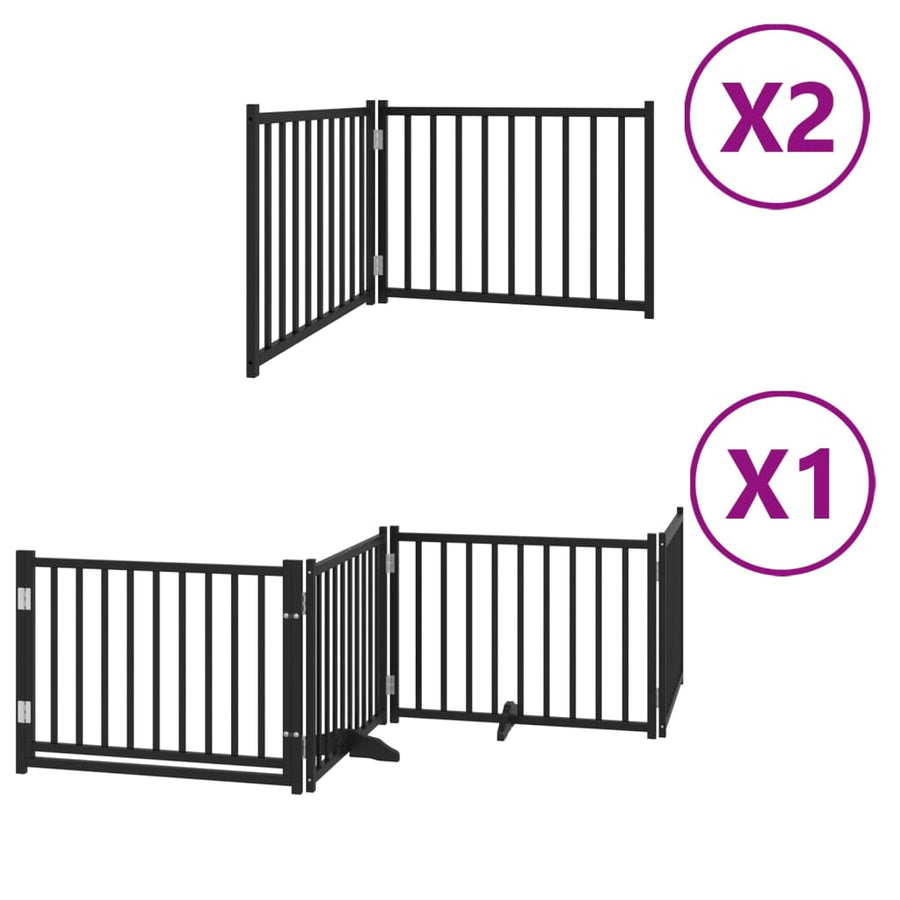 Hondenhek Inklapbaar 8 Panelen 640 Cm Populierenhout 80 x 60 x 2 cm Zwart