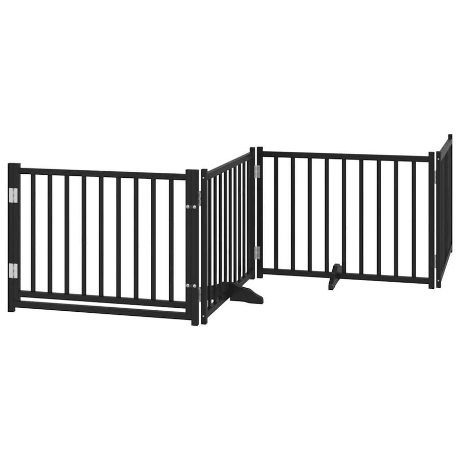 Hondenhek Inklapbaar 8 Panelen 640 Cm Populierenhout 80 x 60 x 2 cm Zwart