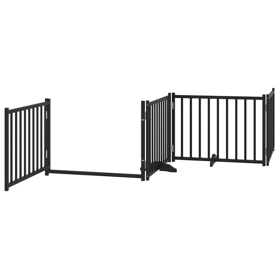 Hondenhek Inklapbaar 8 Panelen 640 Cm Populierenhout 80 x 60 x 2 cm Zwart