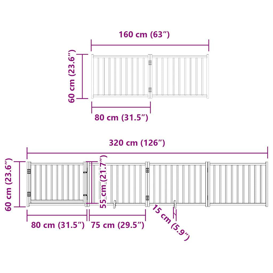 Hondenhek Inklapbaar 8 Panelen 640 Cm Populierenhout 80 x 60 x 2 cm Zwart