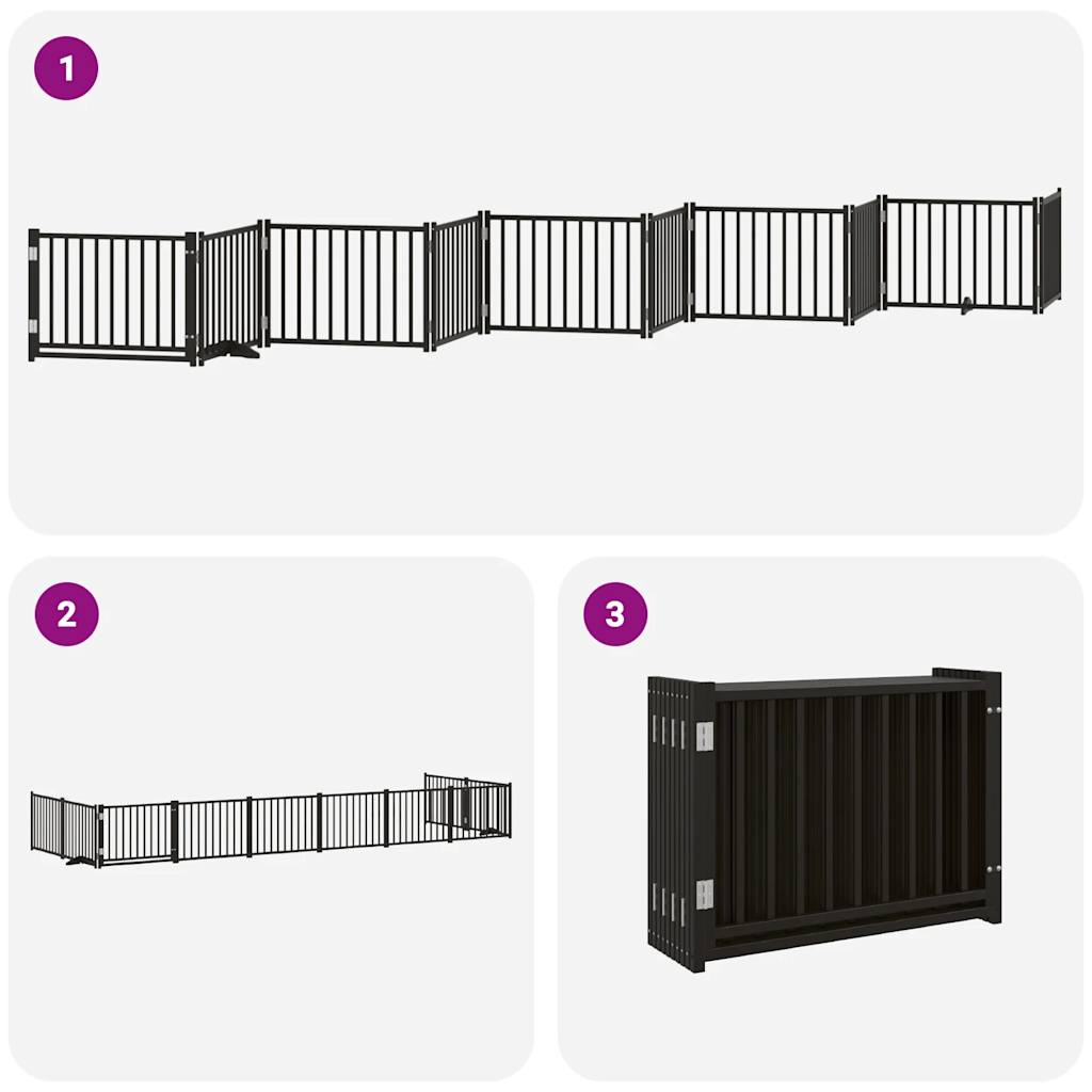 Hondenhek Inklapbaar 10 Panelen 800 Cm Populierenhout 80 x 60 x 2 cm Zwart