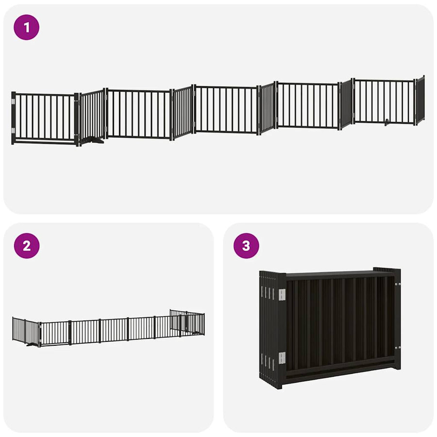 Hondenhek Inklapbaar 10 Panelen 800 Cm Populierenhout 80 x 60 x 2 cm Zwart
