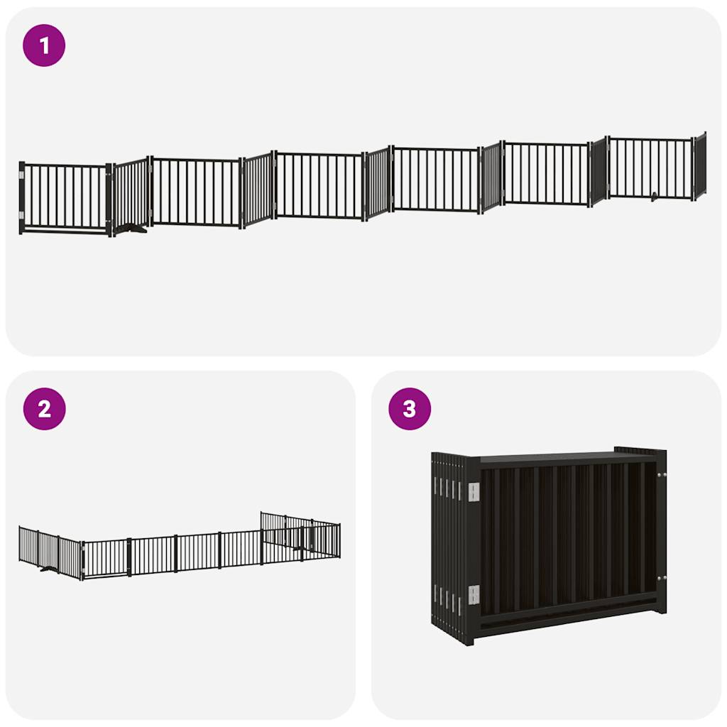 Hondenhek Inklapbaar 12 Panelen 960 Cm Populierenhout 80 x 60 x 2 cm Zwart