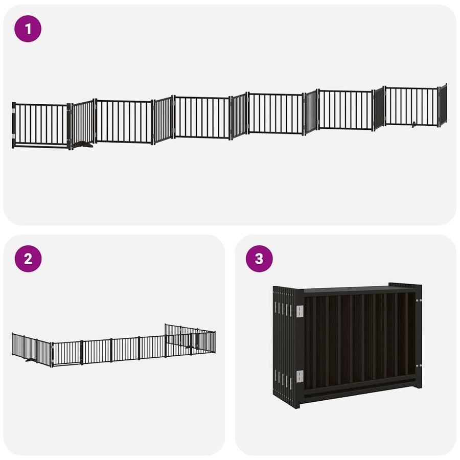 Hondenhek Inklapbaar 12 Panelen 960 Cm Populierenhout 80 x 60 x 2 cm Zwart
