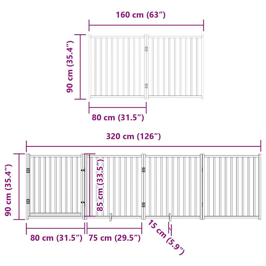 Hondenhek inklapbaar 12 panelen 960 cm populierenhout bruin