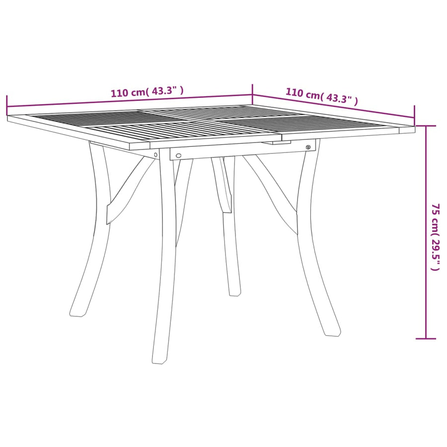 Tuintafel Massief Acaciahout 110 x 110 x 75 cm Vierkant
