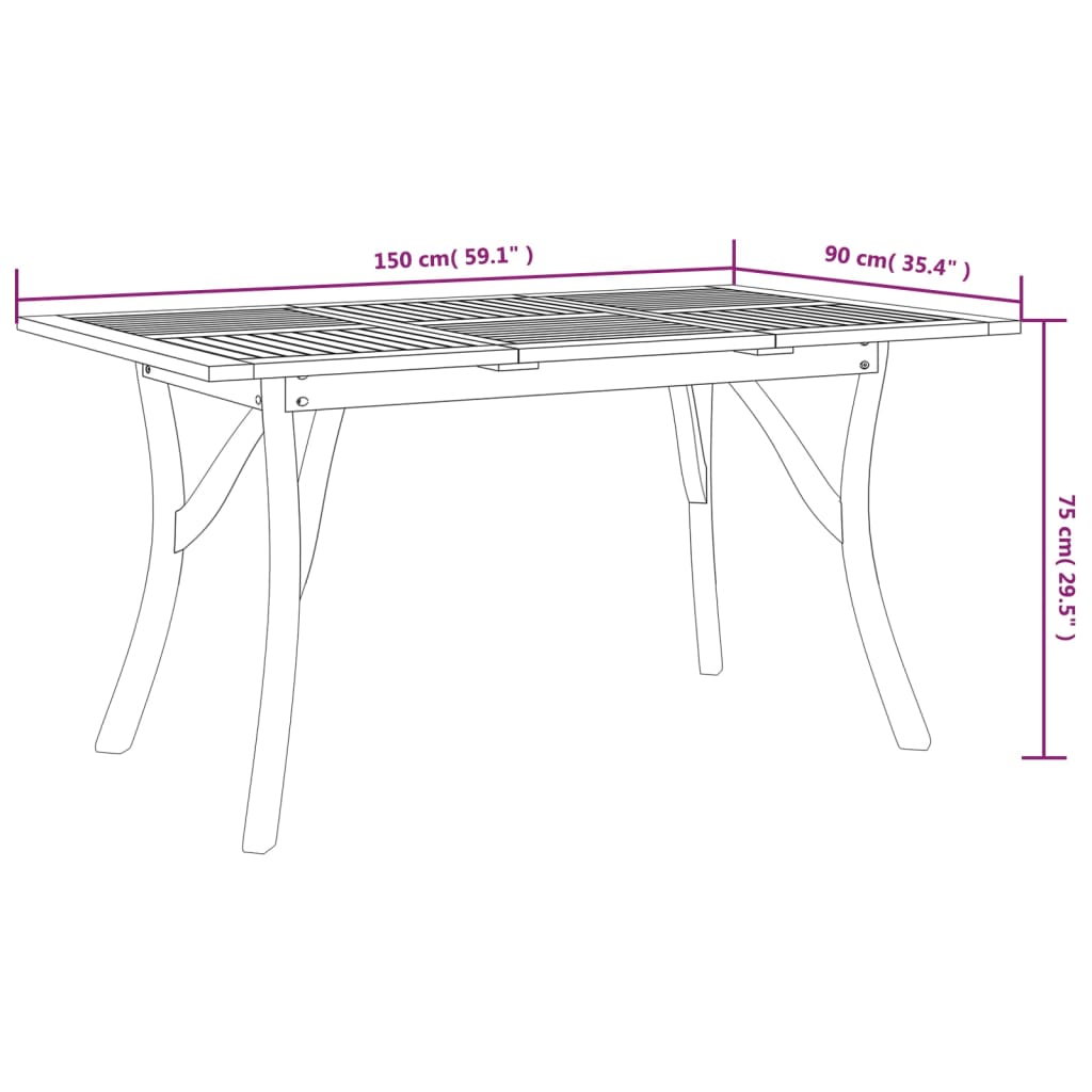 Tuintafel Massief Acaciahout 150 x 90 x 75 cm