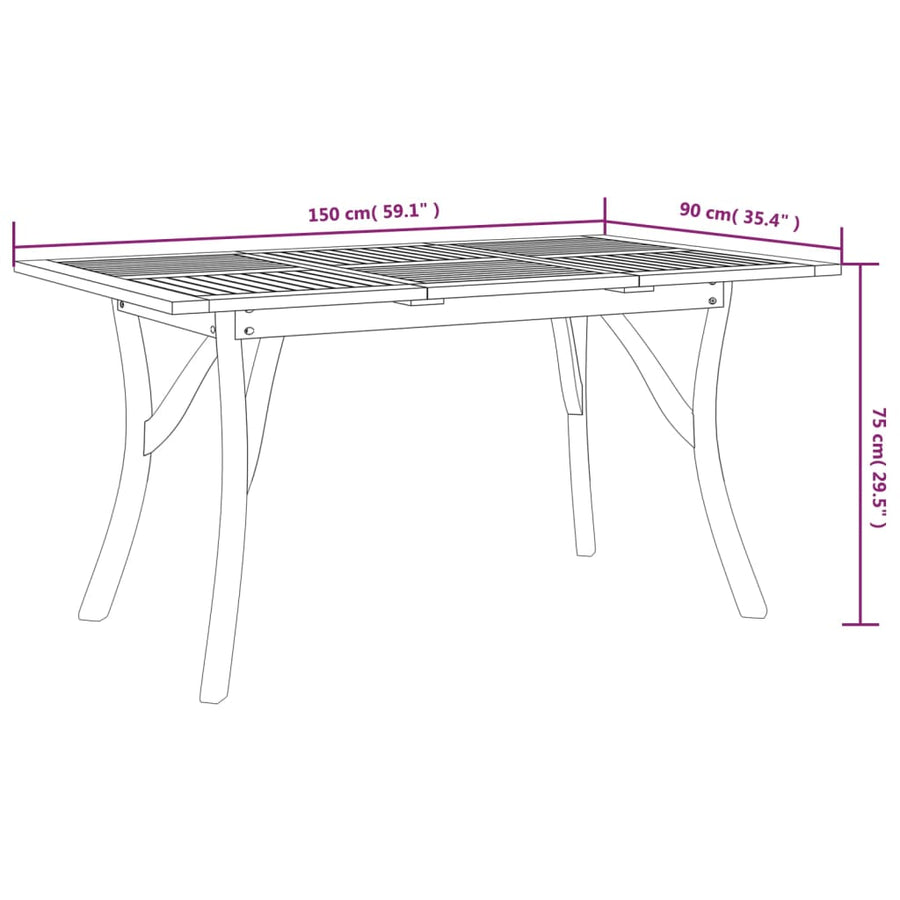 Tuintafel Massief Acaciahout 150 x 90 x 75 cm