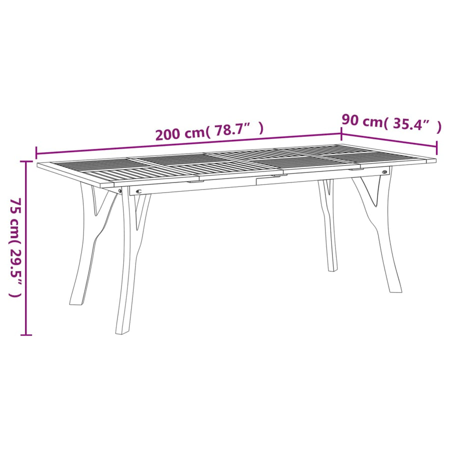 Tuintafel Massief Acaciahout 200 x 90 x 75 cm