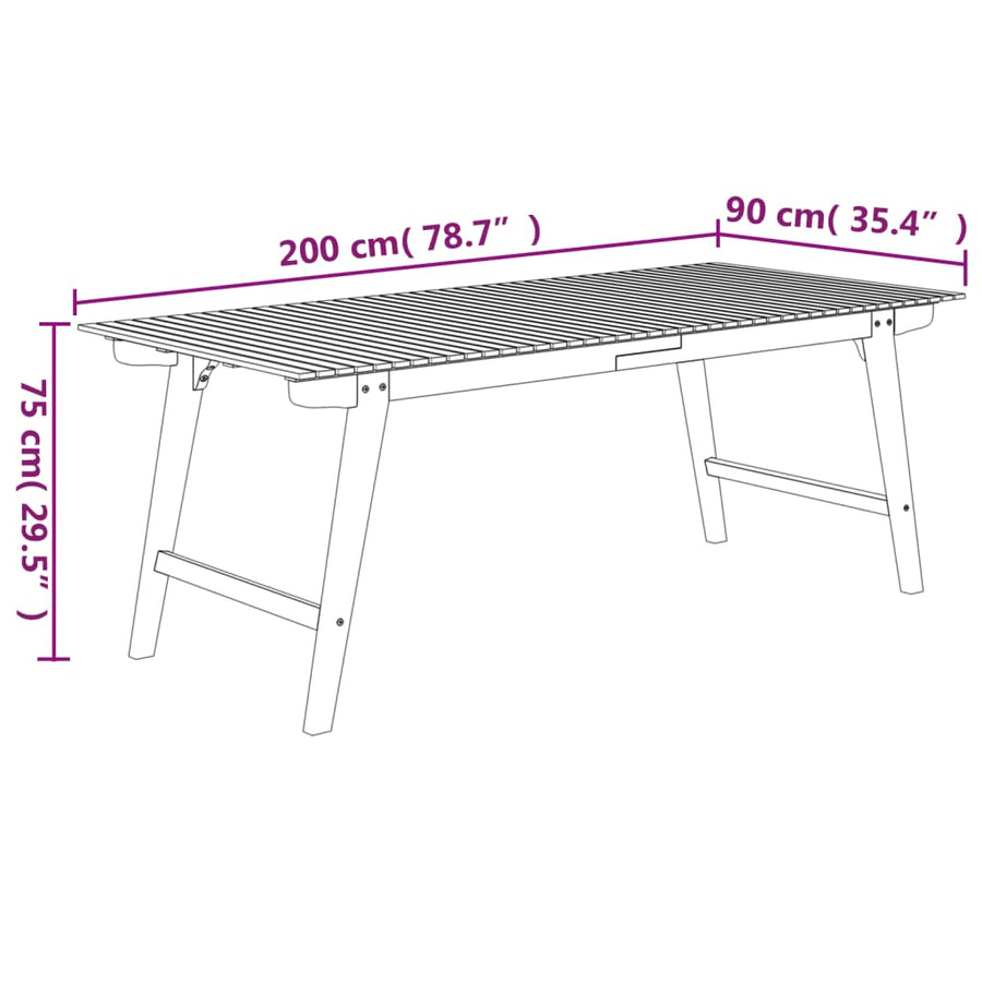 Tuintafel Massief Acaciahout 200 x 90 x 75 cm