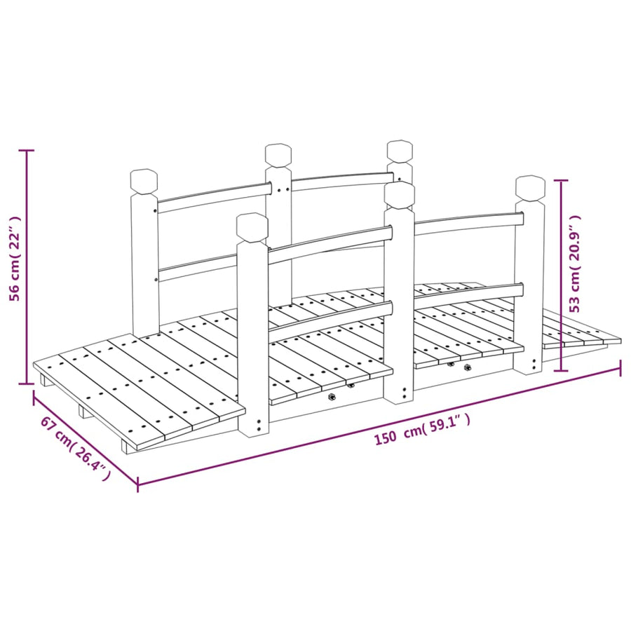 Tuinbrug Met Leuningen 150X67X56 Cm Massief Vurenhout 1