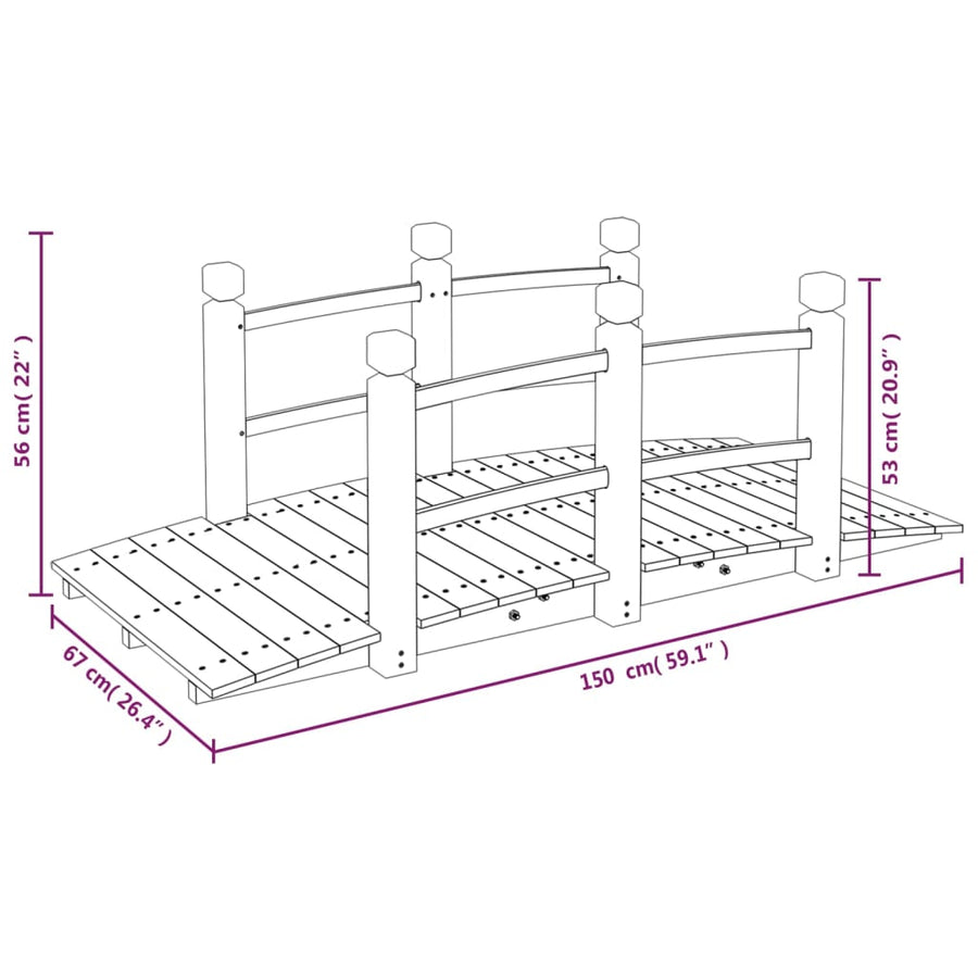 Tuinbrug Met Leuningen 150X67X56 Cm Massief Vurenhout 1