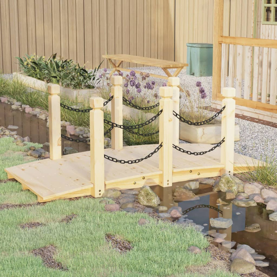 Tuinbrug Met Kettingrails 150X67X56 Cm Massief Vurenhout Naturel met ketting railing