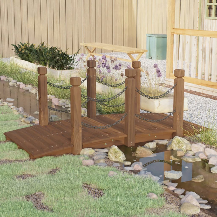 Tuinbrug Met Kettingrails 150X67X56 Cm Massief Vurenhout Donkerbruin