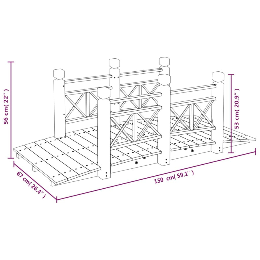 Tuinbrug Met Leuningen 150X67X56 Cm Massief Vurenhout Donkerbruin