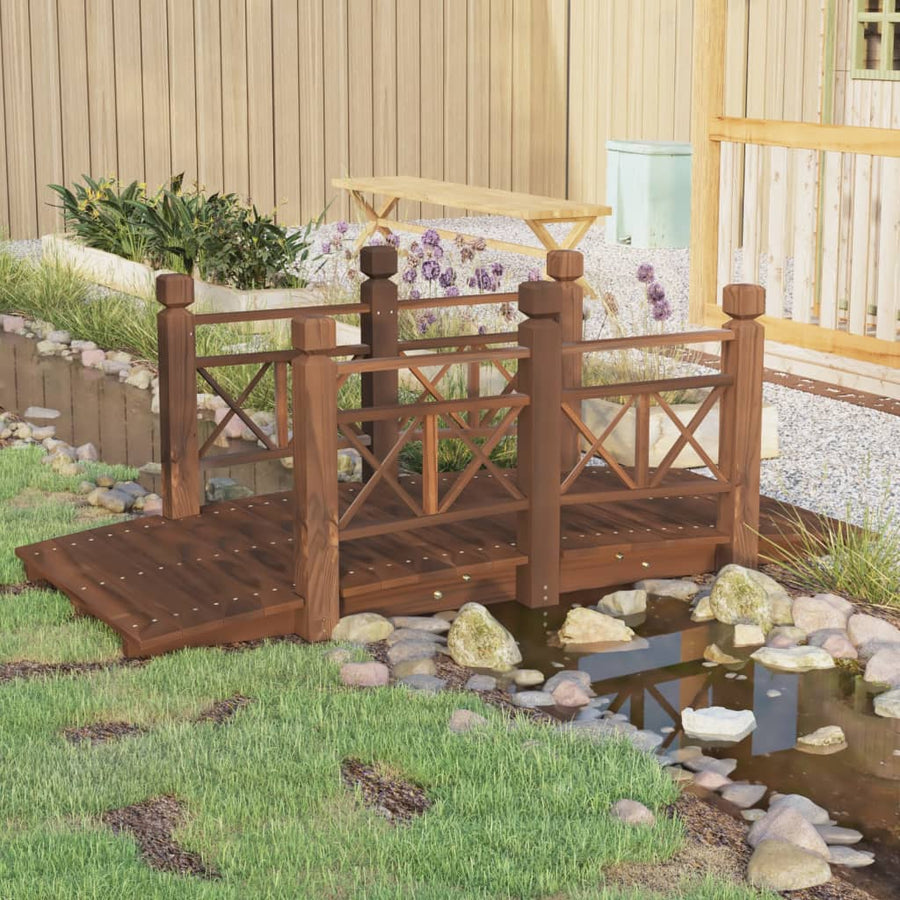 Tuinbrug Met Leuningen 150X67X56 Cm Massief Vurenhout Donkerbruin