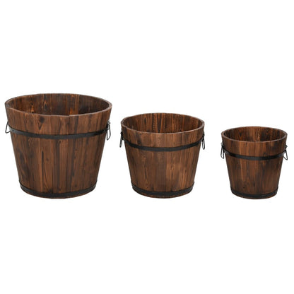Plantenbakset Houten Emmer 3-Delig Massief Vurenhout Ø 45 x 35 cm