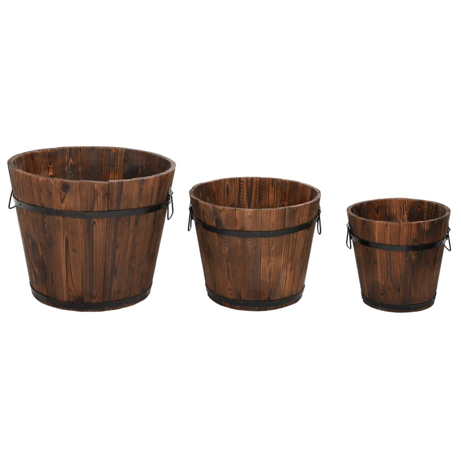 Plantenbakset Houten Emmer 3-Delig Massief Vurenhout Ø 45 x 35 cm