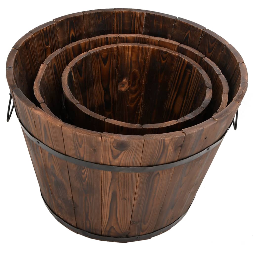 Plantenbakset Houten Emmer 3-Delig Massief Vurenhout Ø 45 x 35 cm