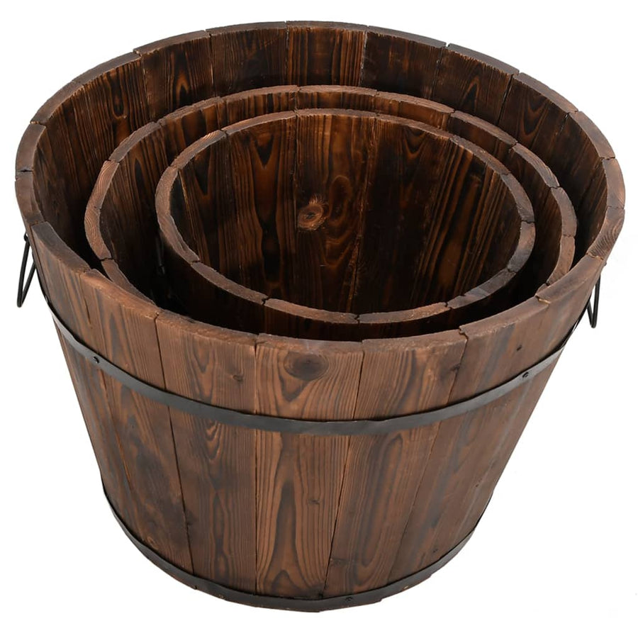 Plantenbakset Houten Emmer 3-Delig Massief Vurenhout Ø 45 x 35 cm